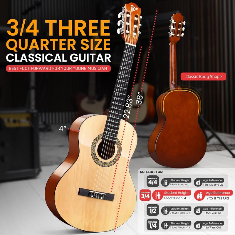 Pyle Beginner Acoustic Guitar Kit, 3/4 Junior Size All Wood Instrument with Full Accessory Kit, Picks, Shoulder Strap, Carry Case, Cleaning Cloth, Tuner App, 2 Month Lessons, 36” (Natural Gloss) - Image 3