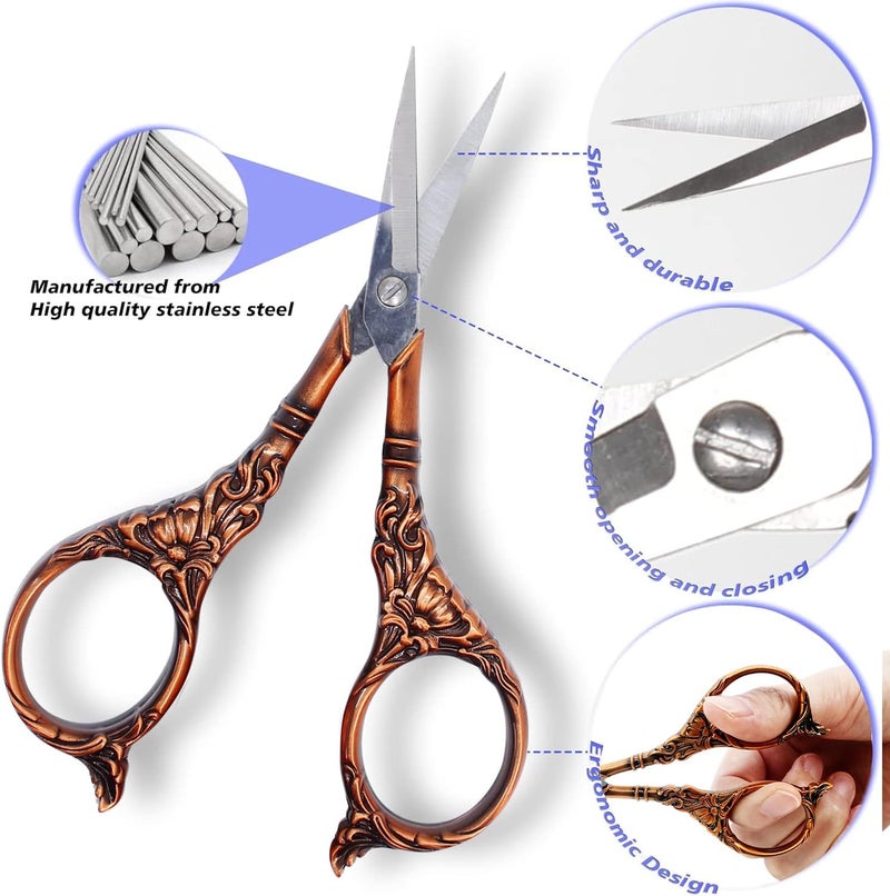 BIHRTC 4.5Inch Vintage Crochet Embroidery Scissors Small Sharp Pointed Stainless Steel Scissors for Sewing Craft Needwork Needpoint Artwork DIY Tool Scissor Bronze Scissor - Image 3
