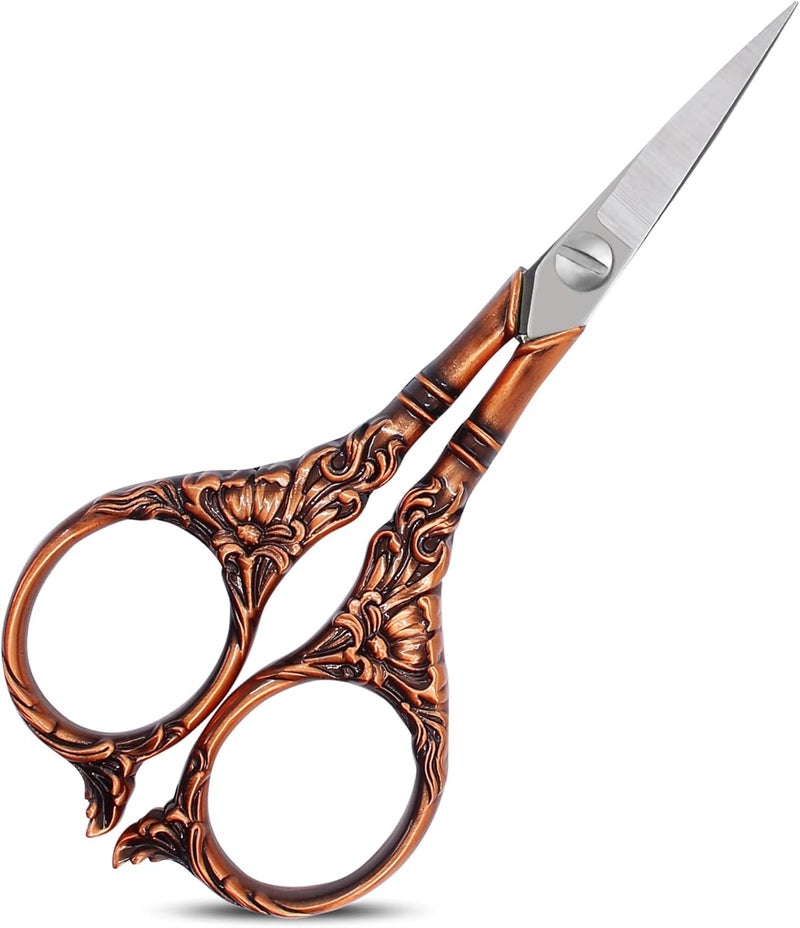 BIHRTC 4.5Inch Vintage Crochet Embroidery Scissors Small Sharp Pointed Stainless Steel Scissors for Sewing Craft Needwork Needpoint Artwork DIY Tool Scissor Bronze Scissor - Image 1
