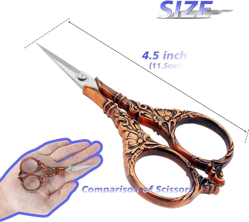 BIHRTC 4.5Inch Vintage Crochet Embroidery Scissors Small Sharp Pointed Stainless Steel Scissors for Sewing Craft Needwork Needpoint Artwork DIY Tool Scissor Bronze Scissor - Image 2