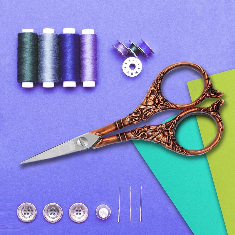 BIHRTC 4.5Inch Vintage Crochet Embroidery Scissors Small Sharp Pointed Stainless Steel Scissors for Sewing Craft Needwork Needpoint Artwork DIY Tool Scissor Bronze Scissor - Image 4