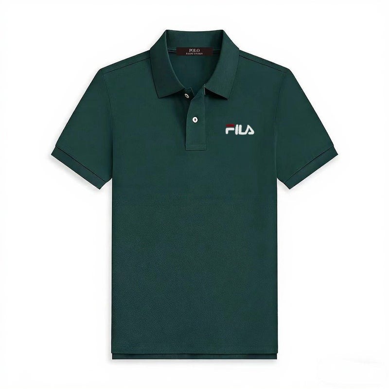فيلا قميص بولو كلاسيكي بأكمام قصيرة من FILA للرجال، قميص جولف وتنس بياقة قطنية بيكيه قابلة للتنفس، توب كاجوال للأعمال مع شعار مطرز على الصدر - Image 1