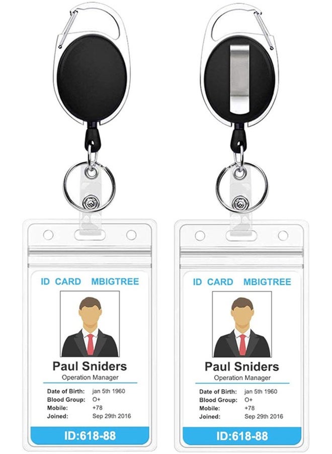 WANFAN 2 Pack ID Badge Holder with Clip Badge Reels Retractable Id Card Vertical Lanyard Holder  - Image 1