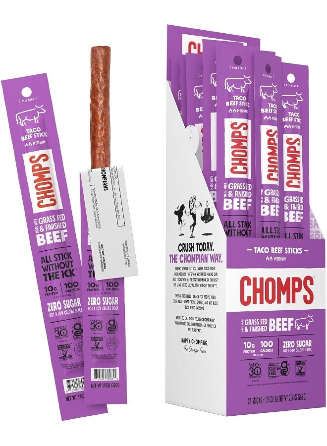 CHOMPS Grass Fed Taco Beef Jerky Snack Sticks - Image 1