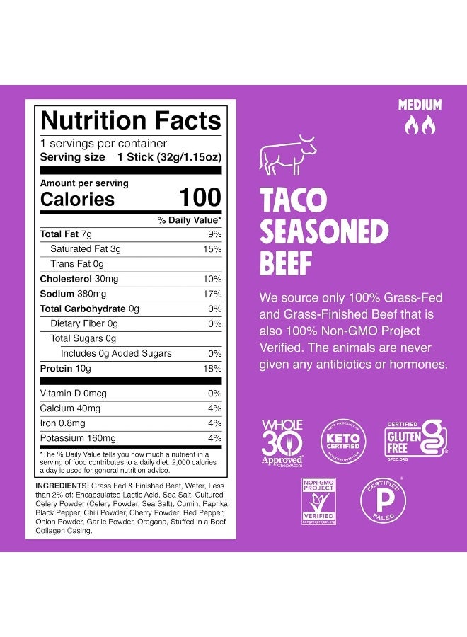 CHOMPS Grass Fed Taco Beef Jerky Snack Sticks - Image 2