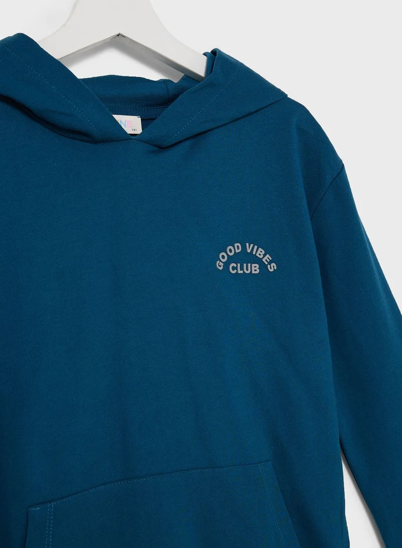 JUNE Kids Embossed Print Hoodie