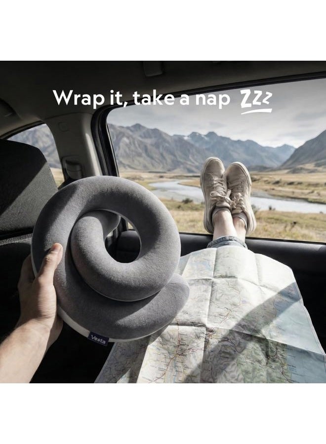 Vesta Travel Pillow - Spiral Wrapping Design, Easy Support Customization for Head, Neck and Chin, Airplane Travel Kit, Storage Bag. - Image 5