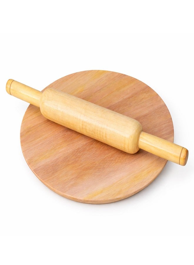 CRM TRADERS Wooden Chakla Belan Roti Rolling Board and Pin Set for Kitchen - 10.5 inch - Image 1