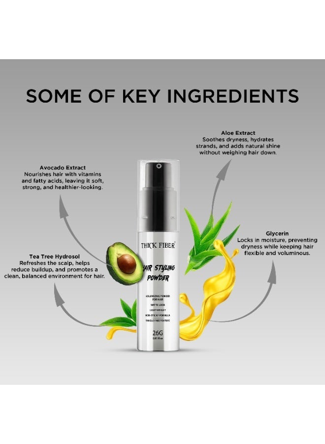 ثيك فايبر بودرة تصفيف الشعر ثيك فايبر – بدون تشابك، غير لاصقة، بدون أي بقايا بيضاء – بودرة أساسها الطين لتعزيز الكثافة وإبراز الملمس – لمسة نهائية مطفية للنساء والرجال – تثبيت متوسط – 26 غرام - Image 3