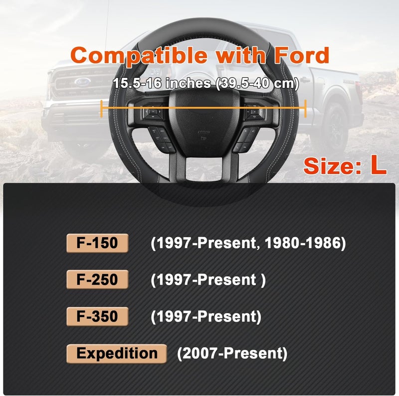 GIANT PANDA Car Steering Wheel Cover for Ford - F150 F250 F350 Expedition, (15.5-16 inches - Black+Gray) - Image 3