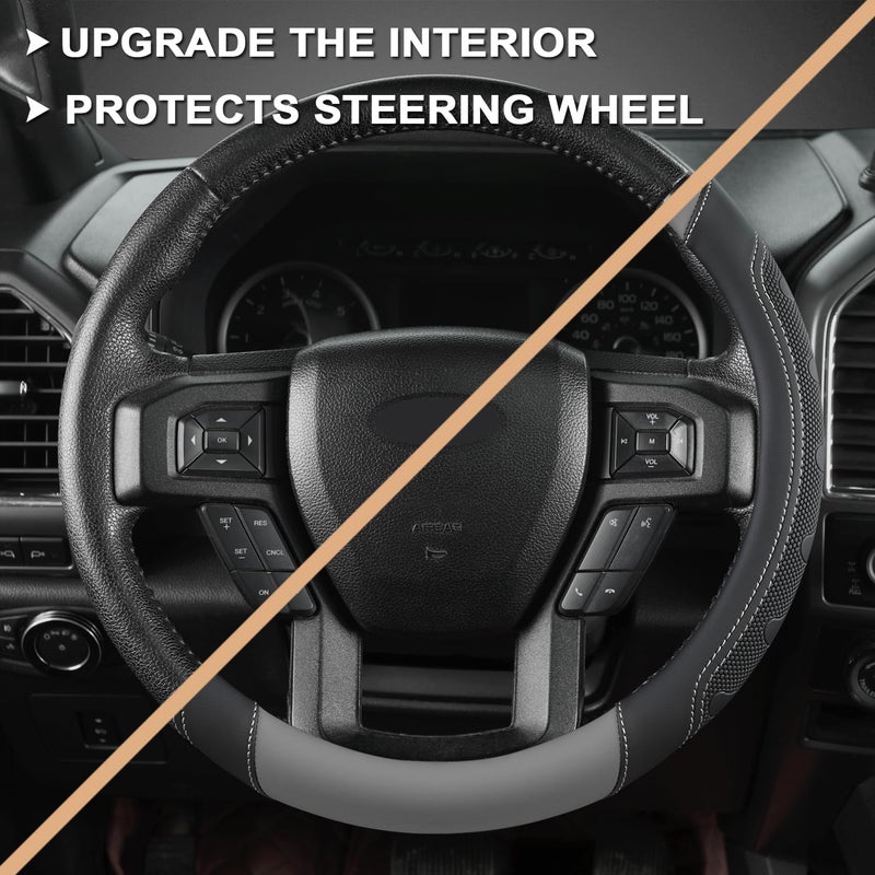 GIANT PANDA Car Steering Wheel Cover for Ford - F150 F250 F350 Expedition, (15.5-16 inches - Black+Gray) - Image 5