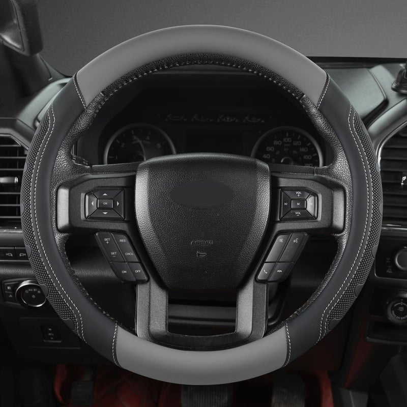 GIANT PANDA Car Steering Wheel Cover for Ford - F150 F250 F350 Expedition, (15.5-16 inches - Black+Gray) - Image 2