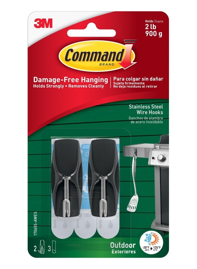 Command Command Outdoor Medium Black Wire Toggle Hooks, 2 Hooks and 3 Command Strips, Damage Free Hanging Wall Hooks for Hanging Outdoor Wall Decor with Weather Resistant Strips, Holds up to 2 lb - Image 1