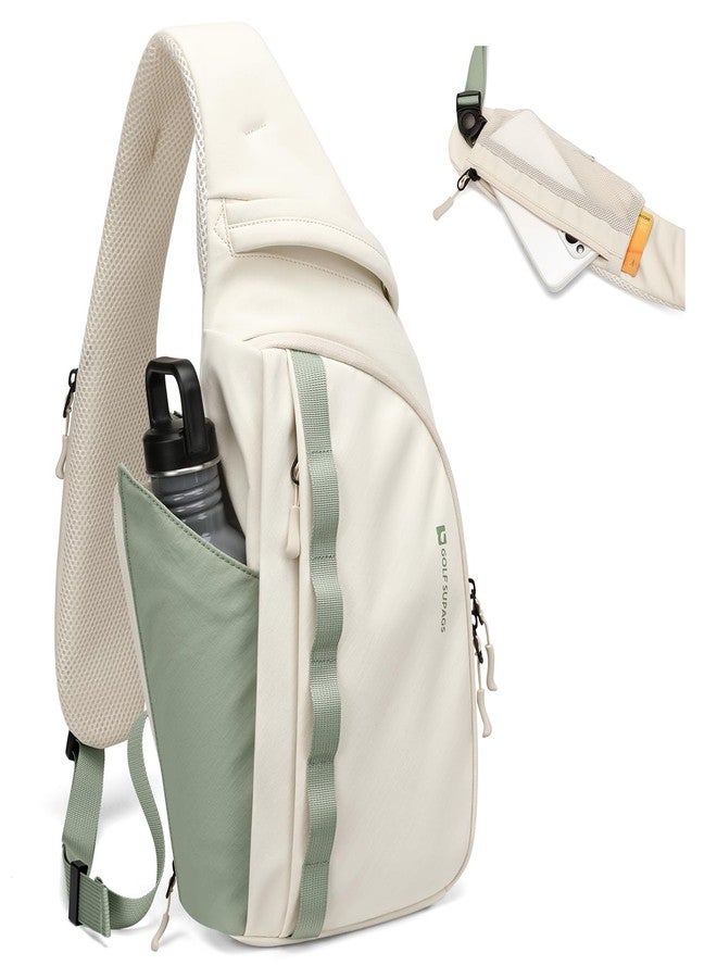 GOLF SUPAGS Tactical Single Shoulder Backpack for Men and Women, Multi-Functional Chest Backpacks, Lightweight Shoulder Bag for Sports, Travel, Cycling, Camping, Hiking, Beige & Green, Messenger Bag - Image 1