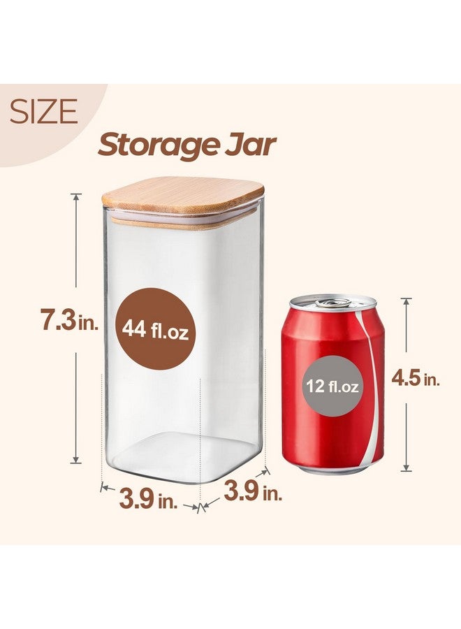 ComSaf 44oz Glass Storage Containers with Lids, Glass Jars with Lids, Clear Food Storage Jar, Square Glass Canister Set of 3, Pantry Organizers and Storage for Flour Oat Pasta Tea Cookie Coffee Bean - Image 2
