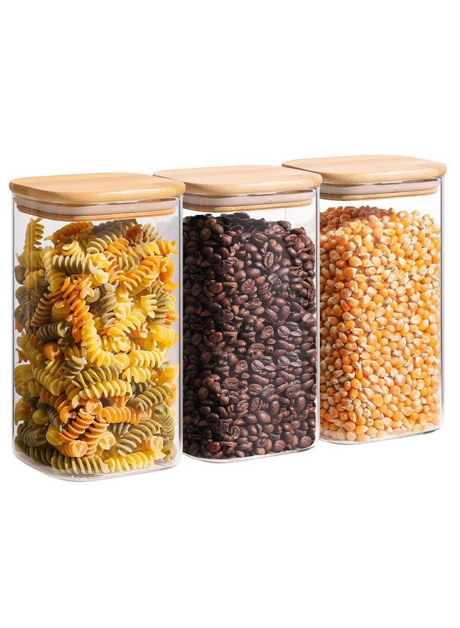 ComSaf 44oz Glass Storage Containers with Lids, Glass Jars with Lids, Clear Food Storage Jar, Square Glass Canister Set of 3, Pantry Organizers and Storage for Flour Oat Pasta Tea Cookie Coffee Bean - Image 1