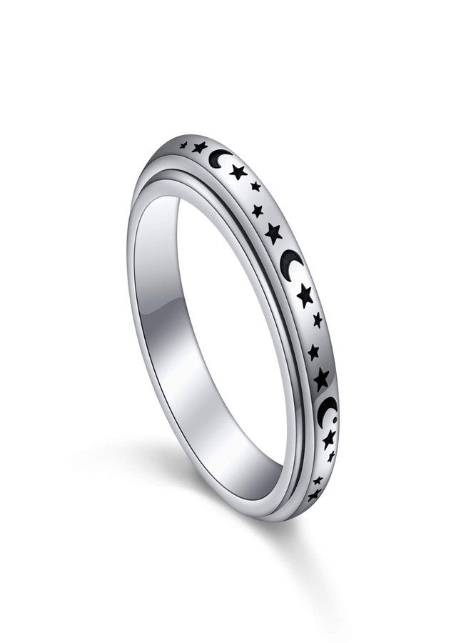 Alphm S925 Sterling Silver Spinner Fidget Anxiety Worry Relieving Boredom ADHD Autism Band Rings, Metal, Cubic Zirconia - Image 1