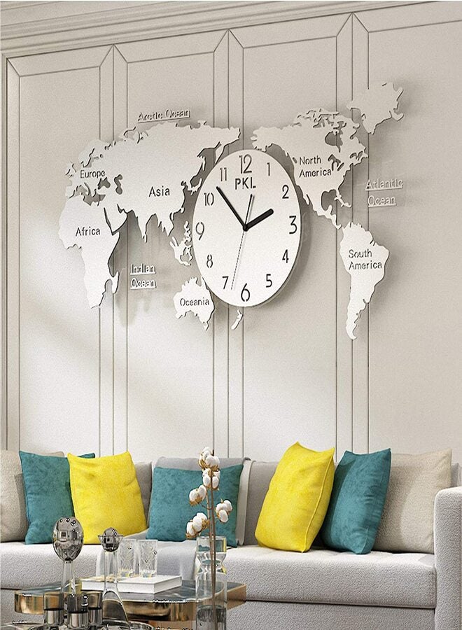DETREND Luxury Modern Acrylic World Map Wall Decor Clock Silver - Image 1