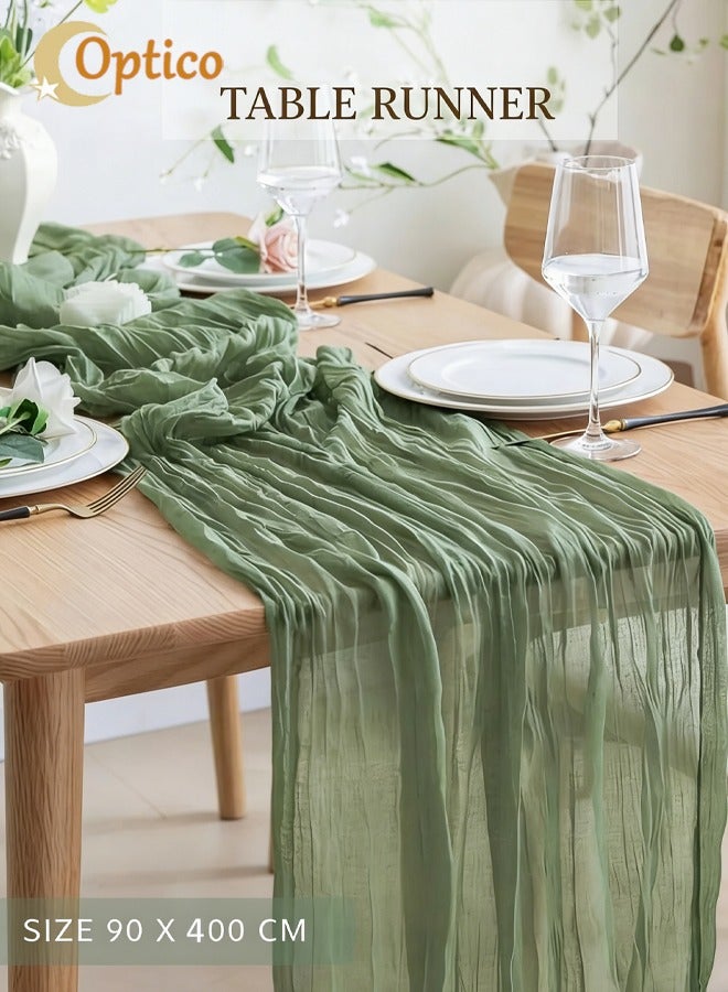 Optico Table Runner, 90 x 400cm Cheesecloth Table Runner 13ft Long Runner Romantic Green Table Decor Rustic Sheer Runner for Baby Bridal Shower Wedding Holiday Party Table Decoration - Image 1