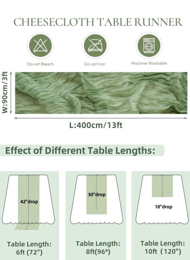 Optico Table Runner, 90 x 400cm Cheesecloth Table Runner 13ft Long Runner Romantic Green Table Decor Rustic Sheer Runner for Baby Bridal Shower Wedding Holiday Party Table Decoration - Image 3