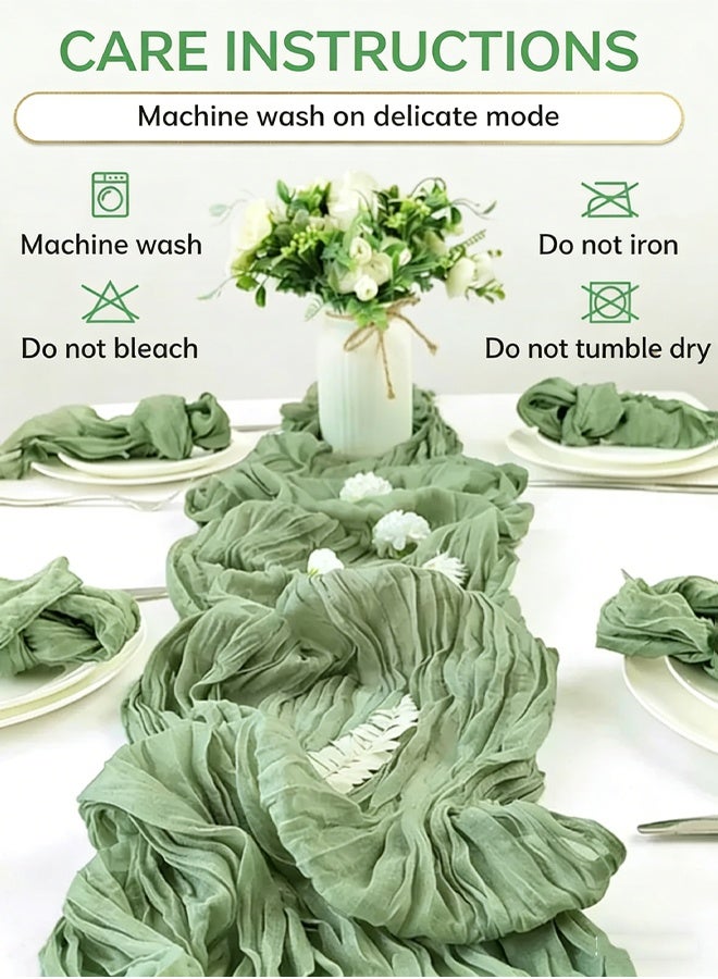 Optico Table Runner, 90 x 400cm Cheesecloth Table Runner 13ft Long Runner Romantic Green Table Decor Rustic Sheer Runner for Baby Bridal Shower Wedding Holiday Party Table Decoration - Image 5