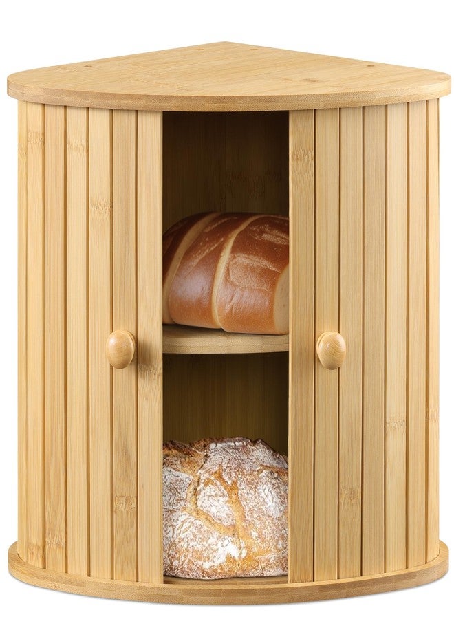 Navaris Wooden Bread Box - Countertop Kitchen Farmhouse Corner Wood Breadbox Container with Sliding Doors - 11.81" x 11.81" x 12.20" (30 x 30 x 31 cm) - Image 1