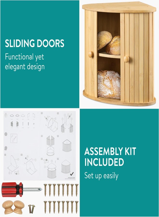 Navaris Wooden Bread Box - Countertop Kitchen Farmhouse Corner Wood Breadbox Container with Sliding Doors - 11.81" x 11.81" x 12.20" (30 x 30 x 31 cm) - Image 3
