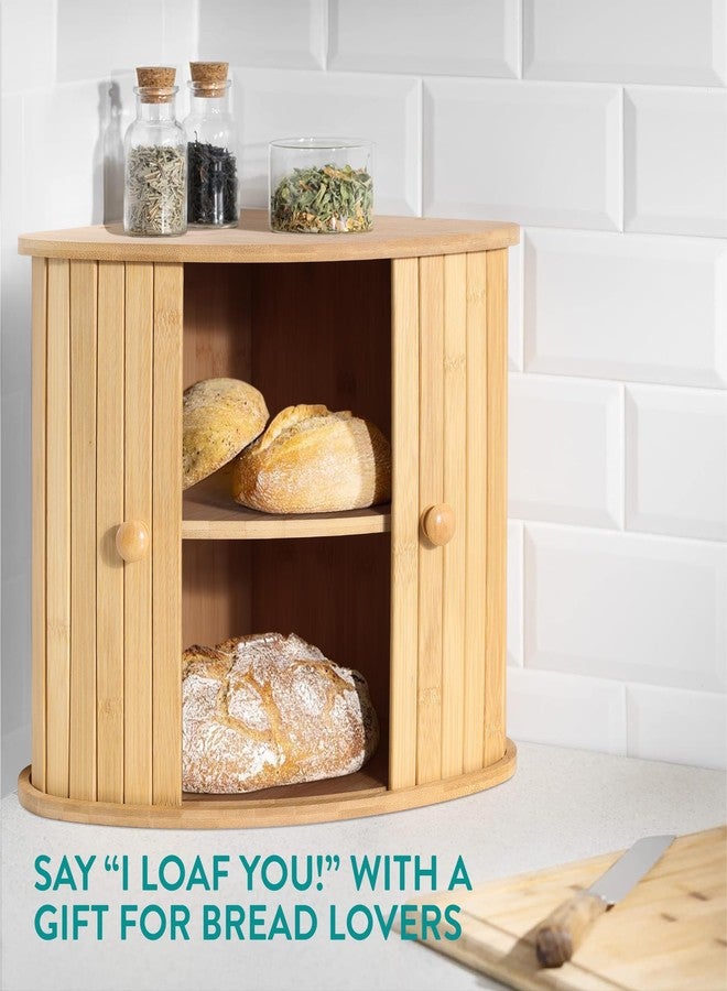 Navaris Wooden Bread Box - Countertop Kitchen Farmhouse Corner Wood Breadbox Container with Sliding Doors - 11.81" x 11.81" x 12.20" (30 x 30 x 31 cm) - Image 5