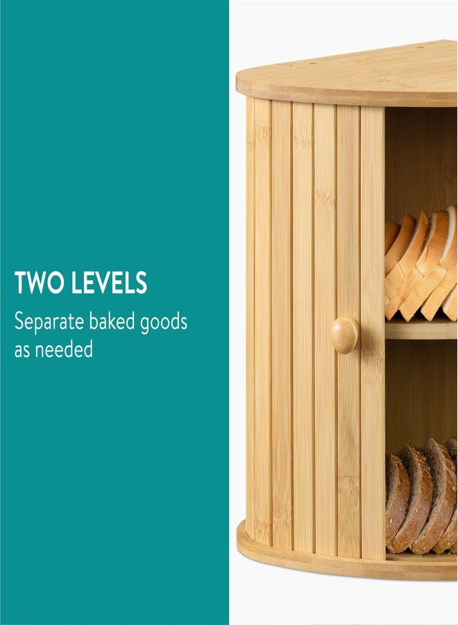 Navaris Wooden Bread Box - Countertop Kitchen Farmhouse Corner Wood Breadbox Container with Sliding Doors - 11.81" x 11.81" x 12.20" (30 x 30 x 31 cm) - Image 4