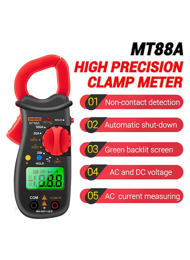 ANENG - MT88A Clamp Meter Multimeter LCD Digital Universal Meter 1999 Counts Auto Range Handheld DC/AC Voltage Voltmeter 500A AC Current Ammeter Frequency Capacitance Tester NCV Test Data Hold Green Backlit Screen - Image 1