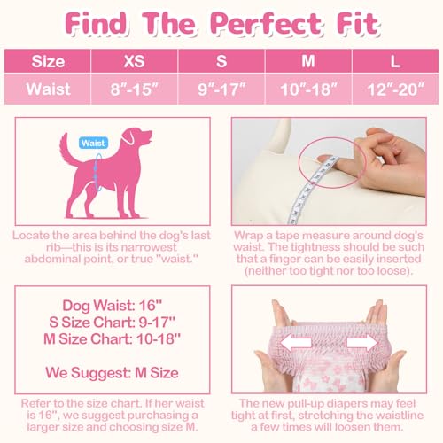 Dono Disposable Pull It Up Female Dog Diapers, 360° Stretchy Waist Puppy Diapers, Super-Absorbent Doggie Diapers with Rapid-Dry Technology Leak-Proof Design for Doggy in Heat Period, S 10 Pcs - Image 2