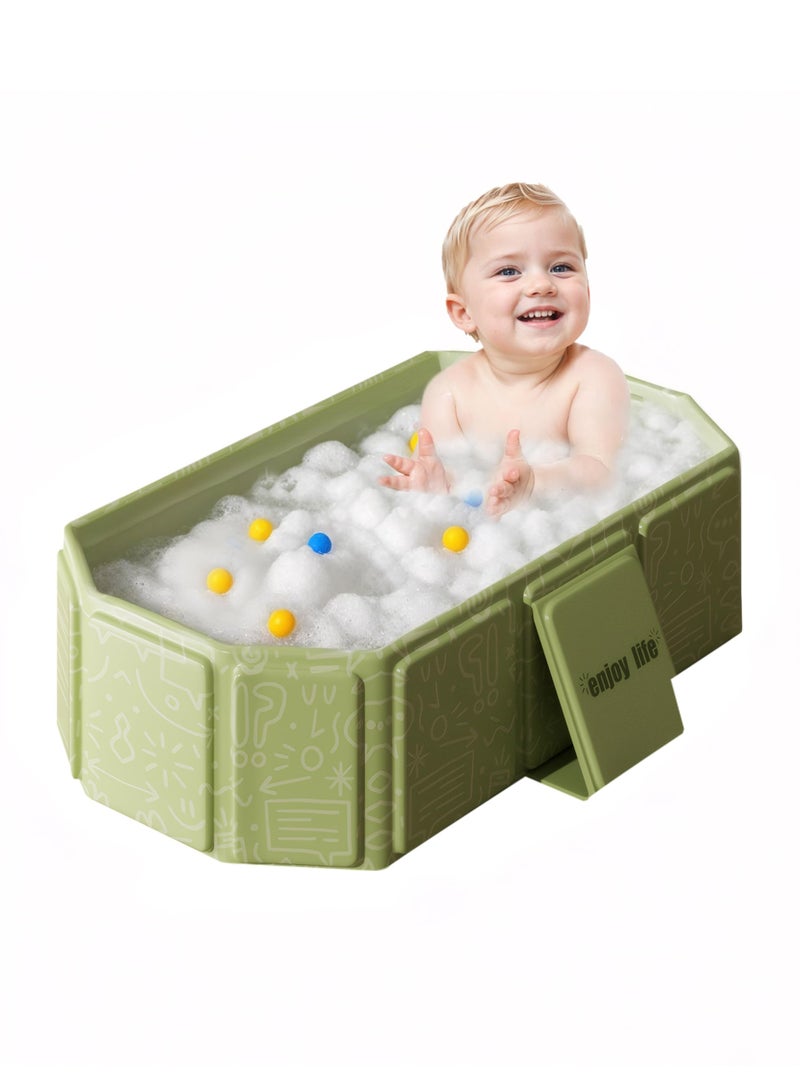 زيريفام حوض استحمام قابل للطي للأطفال، حوض استحمام للأطفال الصغار مزود بسدادة تصريف، حوض استحمام قابل للطي للأطفال مزود بـ 5 كرات و 2 بطات، لعبة مائية محمولة للحمام، حوض استحمام للقطط والكلاب - Image 1
