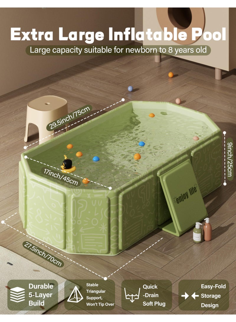 زيريفام حوض استحمام قابل للطي للأطفال، حوض استحمام للأطفال الصغار مزود بسدادة تصريف، حوض استحمام قابل للطي للأطفال مزود بـ 5 كرات و 2 بطات، لعبة مائية محمولة للحمام، حوض استحمام للقطط والكلاب - Image 2