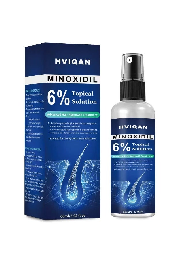 Hviqan 6% Minoxidil for Men and Women Hair Growth, Minoxidil Spray For Beard Growth Serum, Combat Hair Thinning and Loss, Strengthen Regrowth Treatment - Image 1