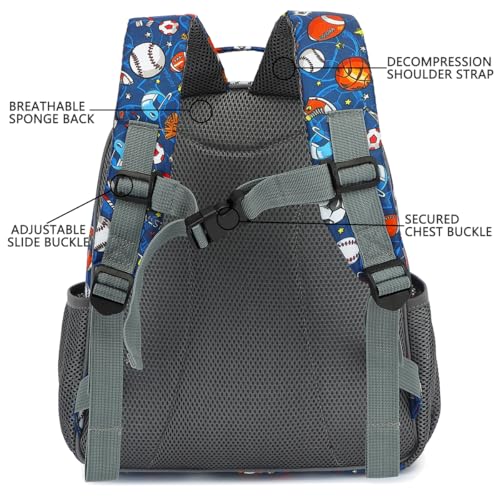 FlowFly Kids Backpack for Toddler Boys Girls Simple Lightweight Bookbag for Daycare Kindergarten Elementary School Travel Small Modern Bag Medium 15 Football - Image 3