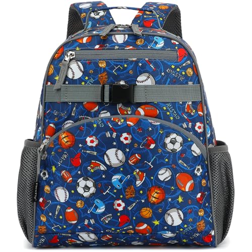 FlowFly Kids Backpack for Toddler Boys Girls Simple Lightweight Bookbag for Daycare Kindergarten Elementary School Travel Small Modern Bag Medium 15 Football - Image 1
