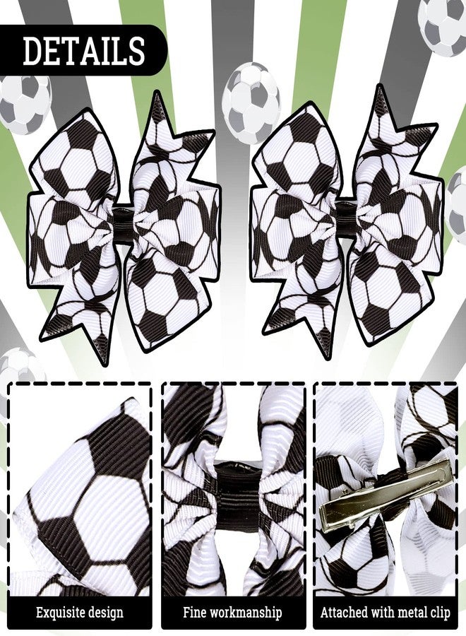 Whaline Soccer Hair Clip - 6Pcs Black & White Sports Themed Hairgrip Bows for Girls, Women, Soccer Team Gift, Party Supplies, Daily Hair Accessories - Image 3
