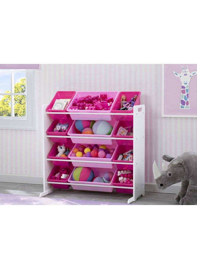Delta CHILDREN Kids Toy Storage Organizer with 12 Plastic Bins - Greenguard Gold Certified, White/Pink - Image 2