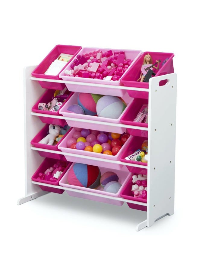Delta CHILDREN Kids Toy Storage Organizer with 12 Plastic Bins - Greenguard Gold Certified, White/Pink - Image 4