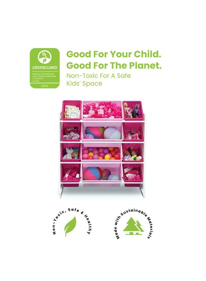 Delta CHILDREN Kids Toy Storage Organizer with 12 Plastic Bins - Greenguard Gold Certified, White/Pink - Image 3