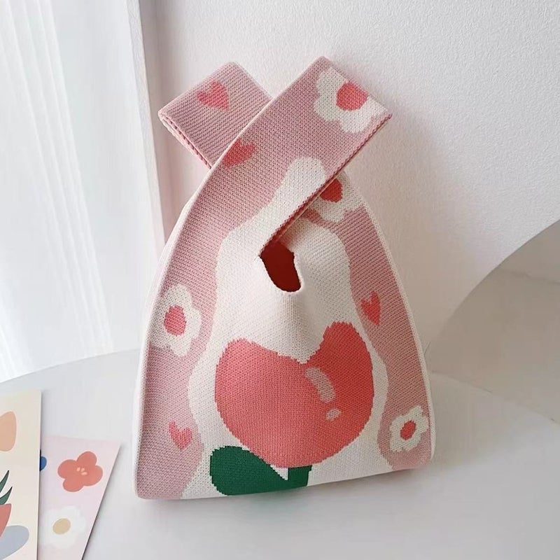 Knitted Bag, Gift Bag, Gift Bag, Tote Bag, Wool Bag, Lunch Box, Portable Bag, Ins Flower Cute Style - Image 5