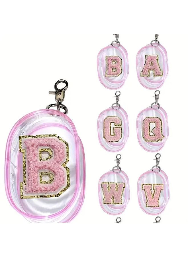 Pink Transparent PVC Cable Organizer Bag With Gold Accents And Chain - Image 1