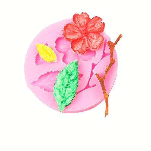 HengKe 2 Pcs Peach Blossom Shape Molds, Plant flowers and leaf Fondant Silicone molds Cake Decorating Tools Chocolate Mold,Cupcake Decorating Topper Decoration Sugarcraft Icing Biscuit Decor - Image 2