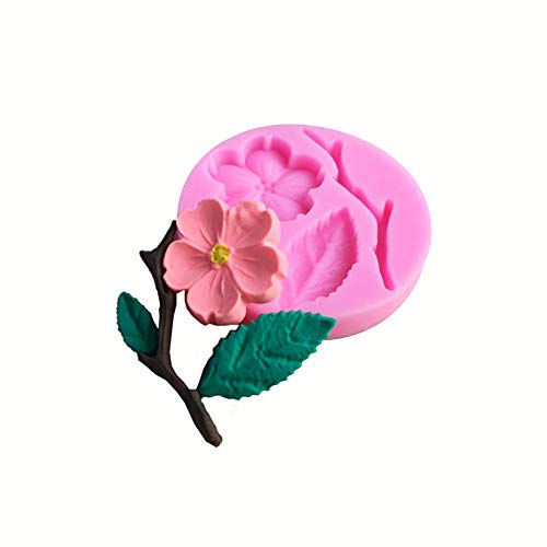 HengKe 2 Pcs Peach Blossom Shape Molds, Plant flowers and leaf Fondant Silicone molds Cake Decorating Tools Chocolate Mold,Cupcake Decorating Topper Decoration Sugarcraft Icing Biscuit Decor - Image 5