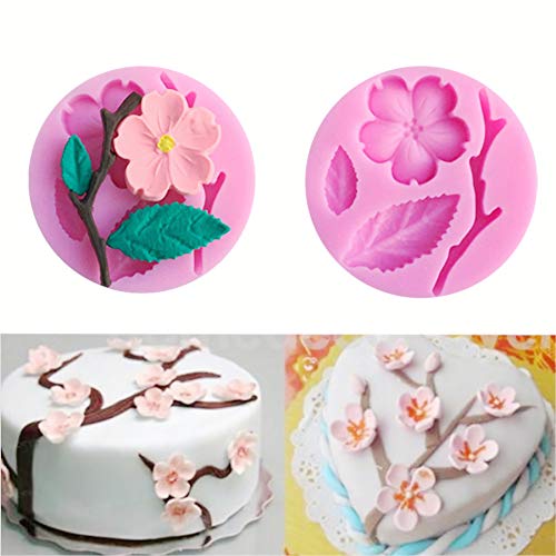 HengKe 2 Pcs Peach Blossom Shape Molds, Plant flowers and leaf Fondant Silicone molds Cake Decorating Tools Chocolate Mold,Cupcake Decorating Topper Decoration Sugarcraft Icing Biscuit Decor - Image 1