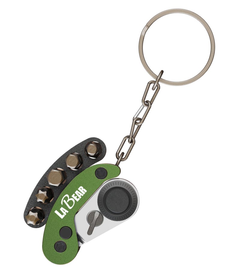 LABEAR - Green Mini Folding Ratchet Screwdriver Set, 72-Tooth Reversible Pocket Ratchet Wrench with Magnetic, EDC Keychain Tool with 5pcs Bits (H4 H5 H6 T25 T30) for Bike, Car, Home Repair - Image 1