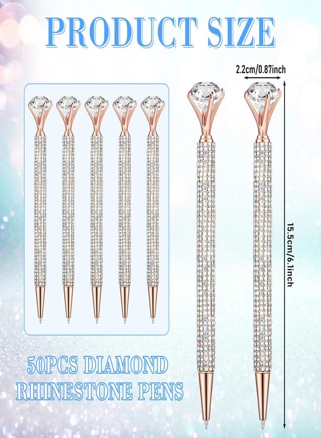 Honoson 50 Pcs Big Diamond Pens Bulk Bling Rhinestone Pens with Crystal Christmas Glitter Retractable Black Ink Ballpoint Pens for Bridal Shower Gifts School Office Birthday Party Favor(AB Color) - Image 4
