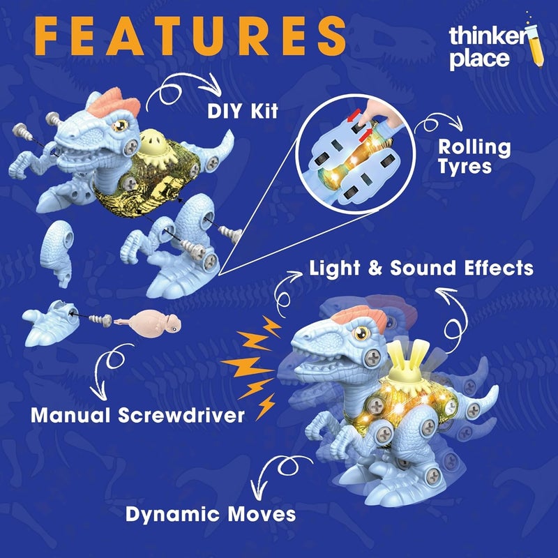 ThinkerPlace DIY Sliding Dinosaur Kit Velociraptor with Light & Sound | Learn About Fossils | Take Apart Dinosaur Toys | Build, Play & Learn | Toy for Kids Age 4+ | Science & Learning Toy - Image 2