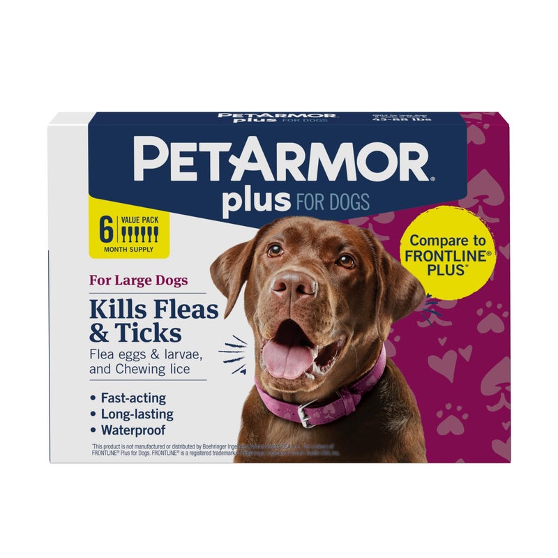 PetArmor Plus Flea and Tick Prevention for Dogs, Dog Flea and Tick Treatment, 6 Doses, Waterproof Topical, Fast Acting, Large Dogs Dogs (45-88 lbs) - Image 1