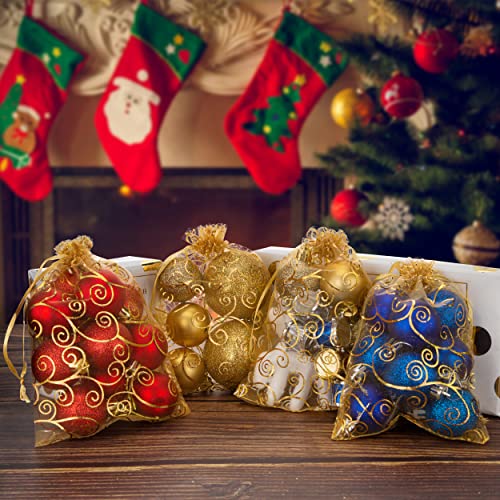 Staruby Organza Gift Bags 100Pcs Gold Sheer Organza Bag 5x7 Inch Mesh Favor Bags Drawstring Jewelry Rattan Printed Gift Pouches for Wedding Party Favors Couple Shower Christmas Gifts Candy Bags - Image 5